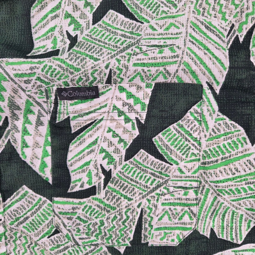 Columbia Button Down Shirt Mens Large Green Tropical Leaf Print Short Sleeve - Picture 9 of 9